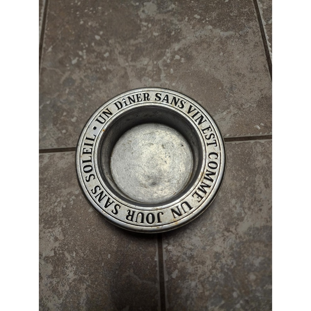 Wilton Armetale Pewter Wine Bottle Coaster French Proverb Dinner Without Wine